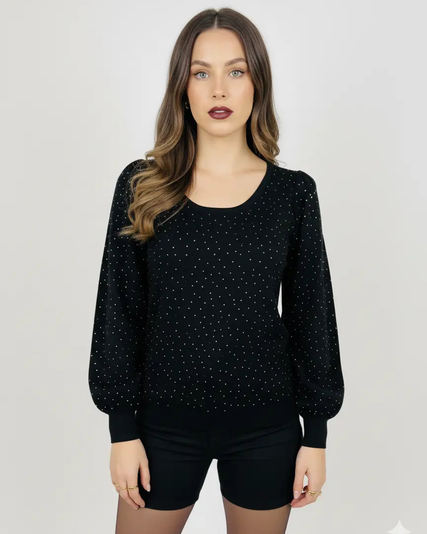 Maglia scollo madonna con applicazioni strass DORABELLA