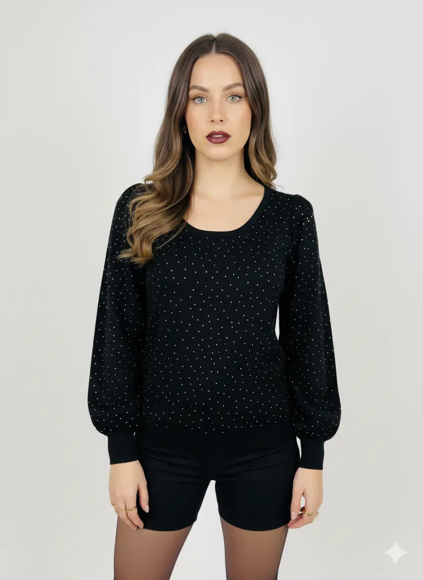 Maglia scollo madonna con applicazioni strass DORABELLA