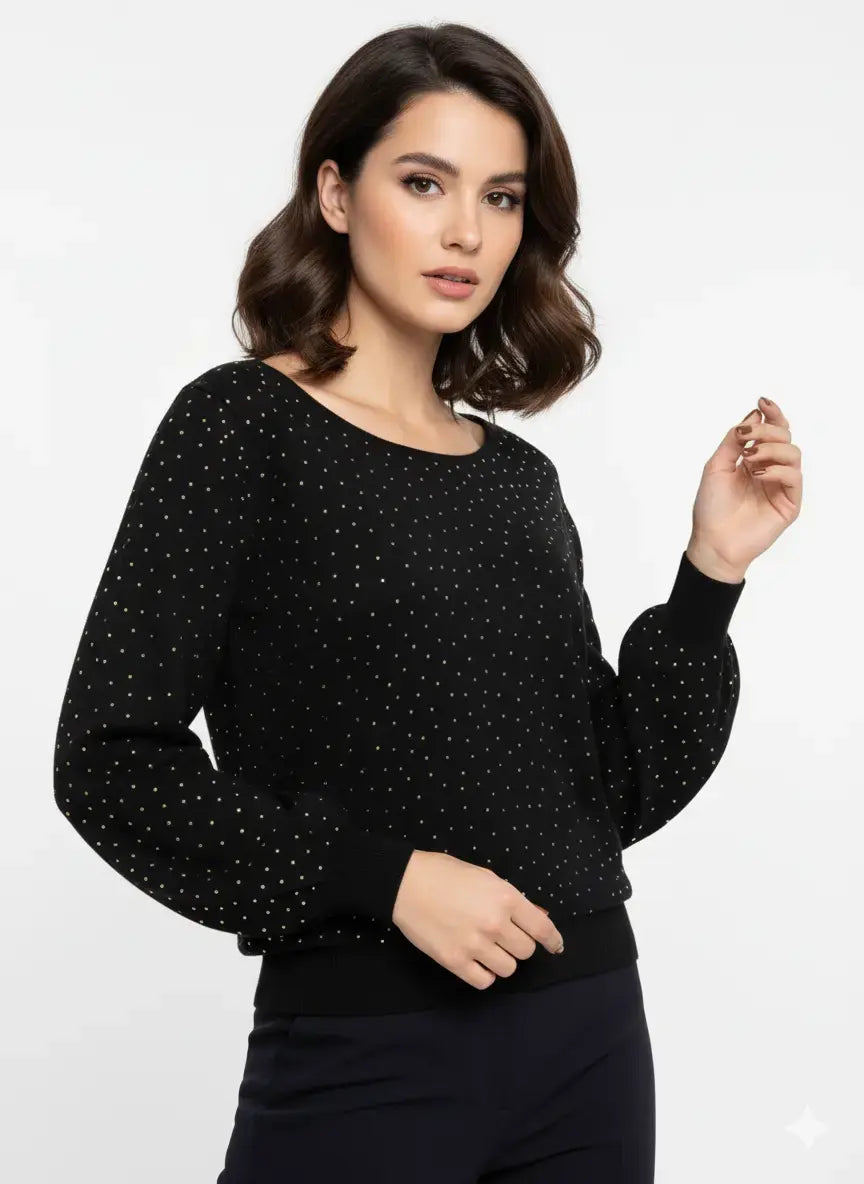 Maglia scollo madonna con applicazioni strass DORABELLA
