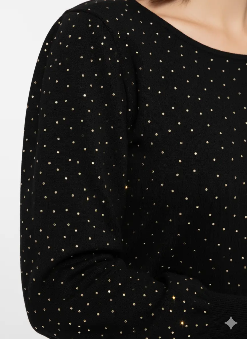 Maglia scollo madonna con applicazioni strass DORABELLA