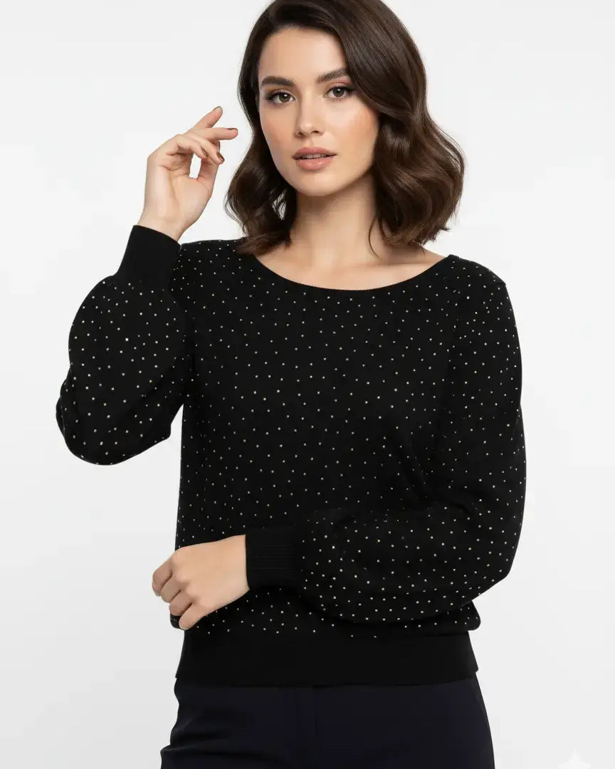 Maglia scollo madonna con applicazioni strass DORABELLA