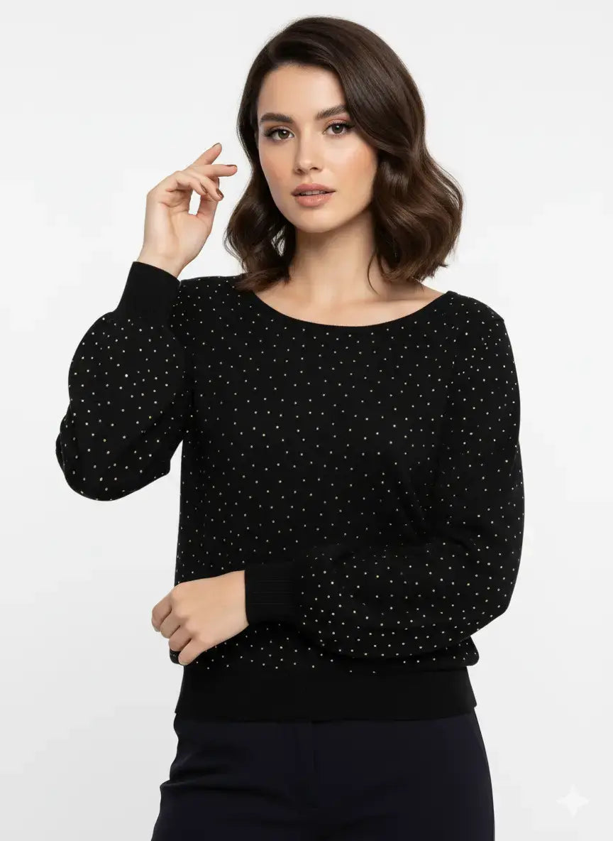 Maglia scollo madonna con applicazioni strass DORABELLA