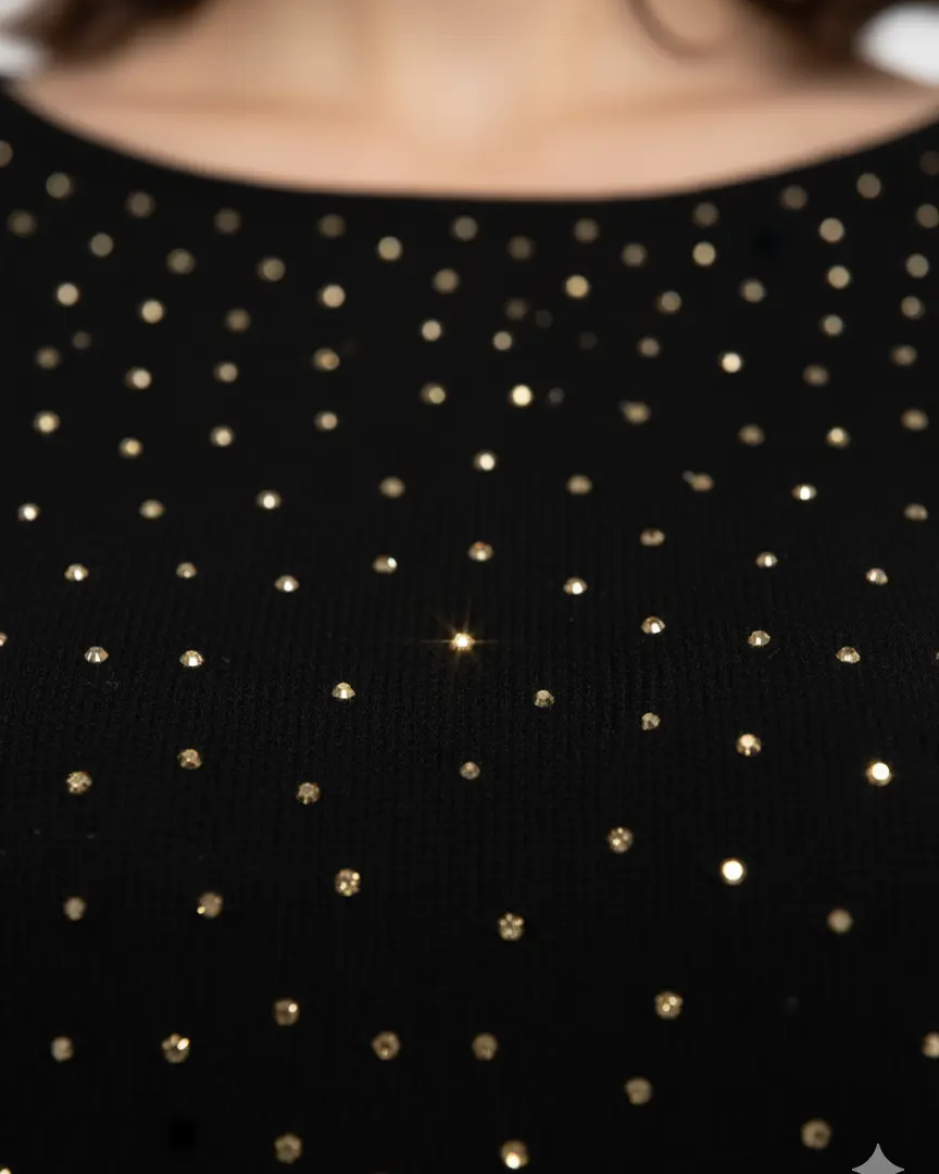 Maglia scollo madonna con applicazioni strass DORABELLA