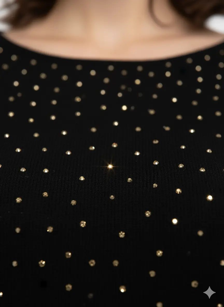 Maglia scollo madonna con applicazioni strass DORABELLA