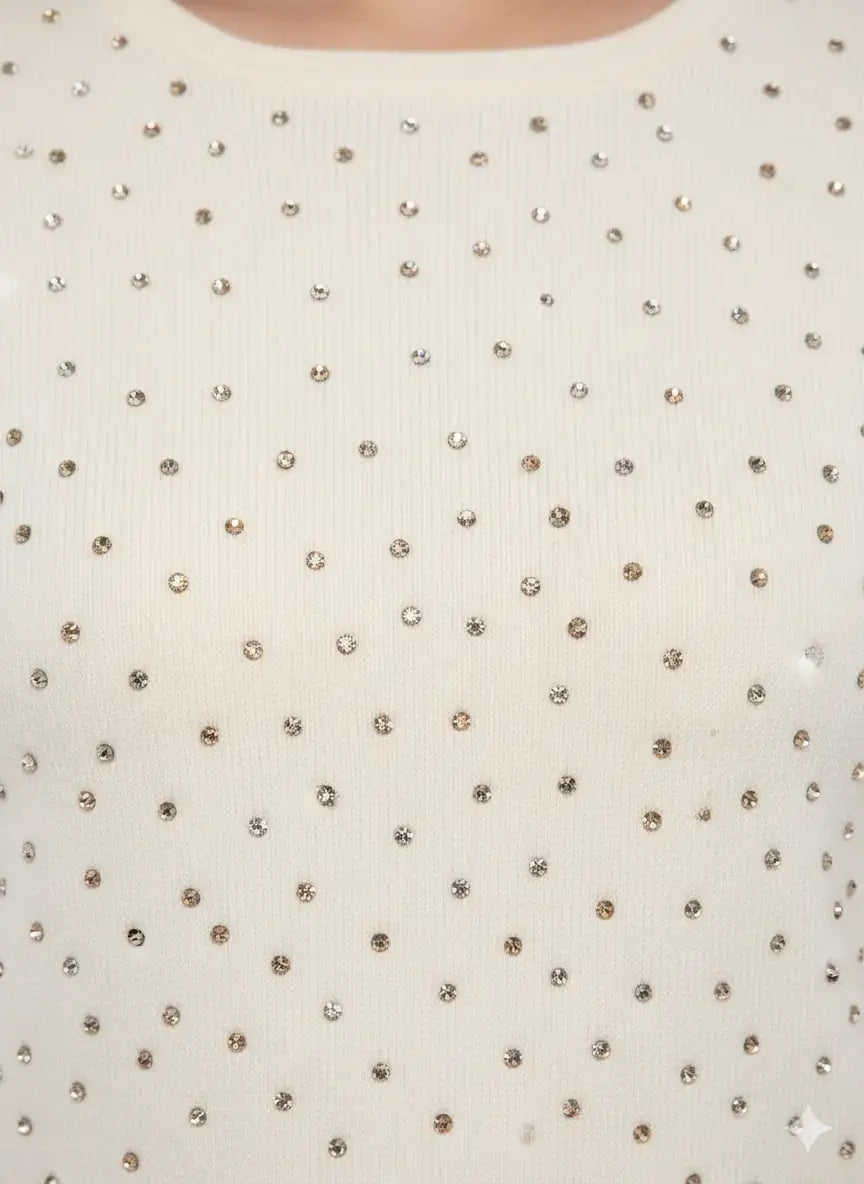 Maglia scollo madonna con applicazioni strass DORABELLA