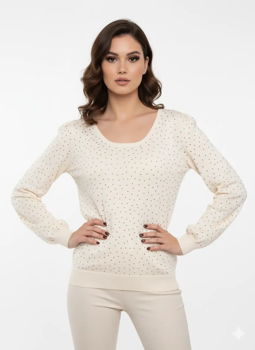 Maglia scollo madonna con applicazioni strass DORABELLA