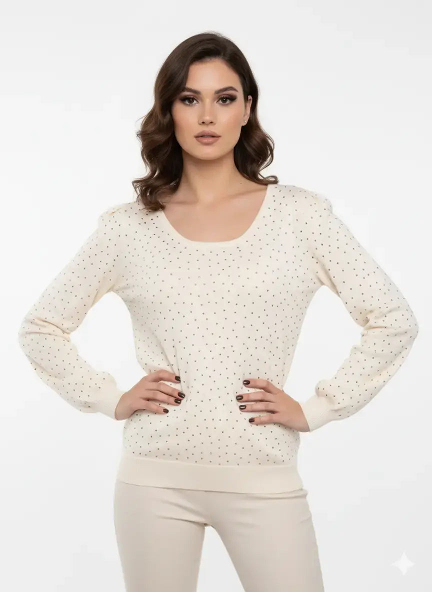 Maglia scollo madonna con applicazioni strass DORABELLA