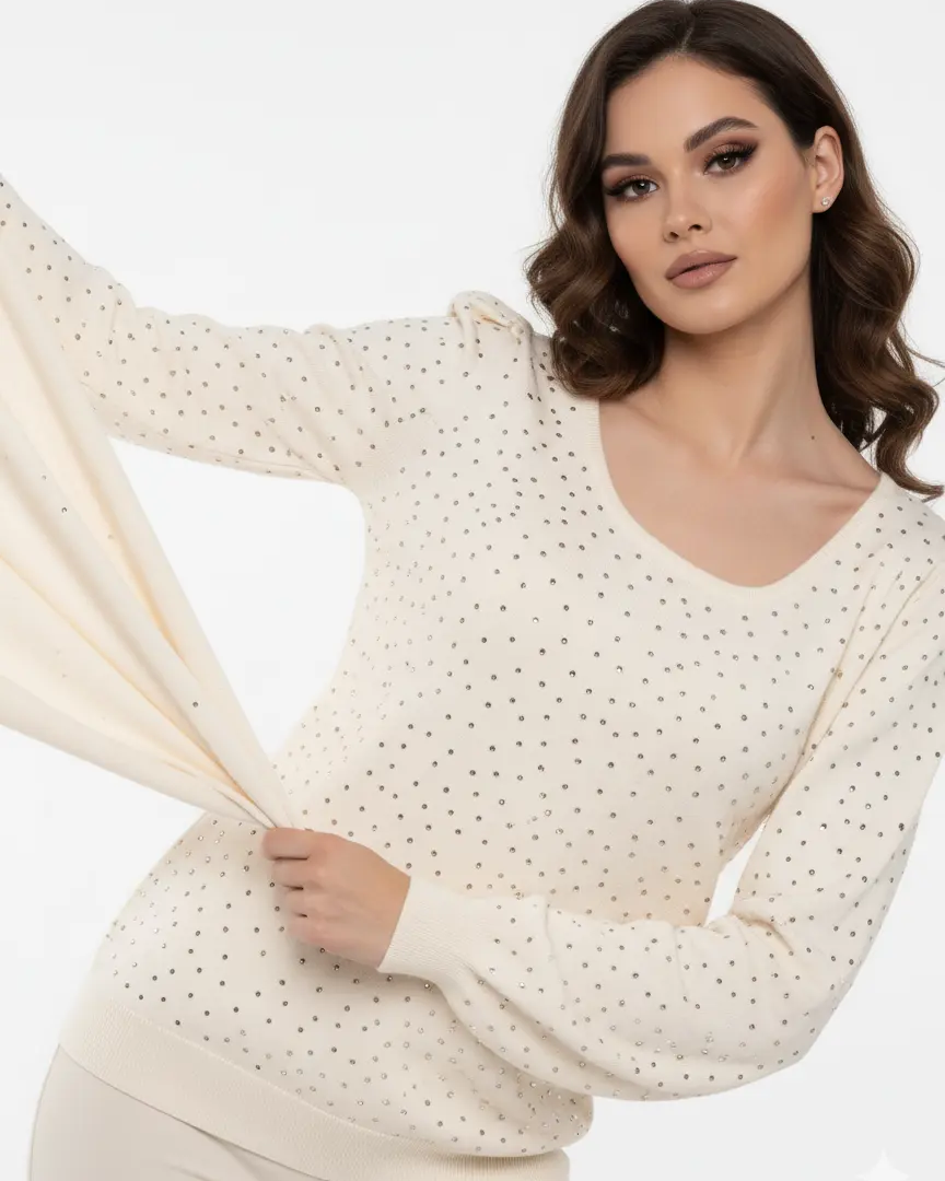 Maglia scollo madonna con applicazioni strass DORABELLA