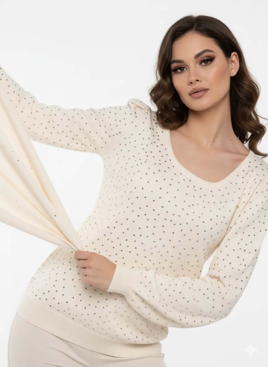 Maglia scollo madonna con applicazioni strass DORABELLA