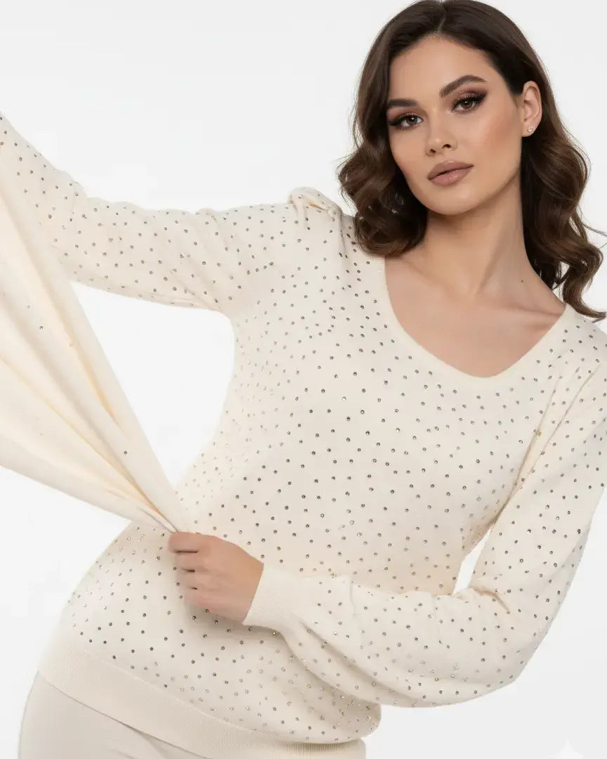 Maglia scollo madonna con applicazioni strass DORABELLA