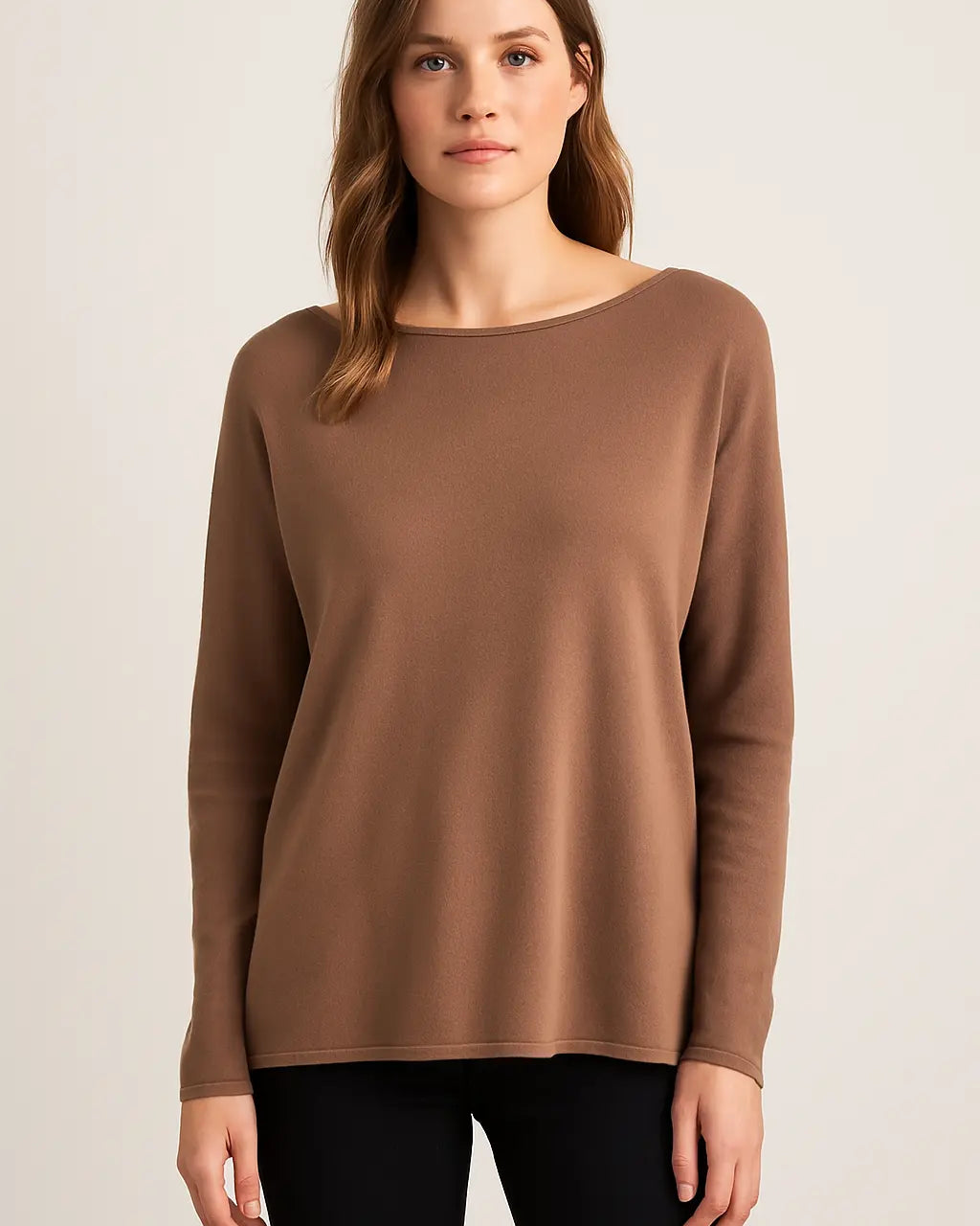 Maglia scollo madonna tinta unita in viscosa Cammello DORABELLA CURVY