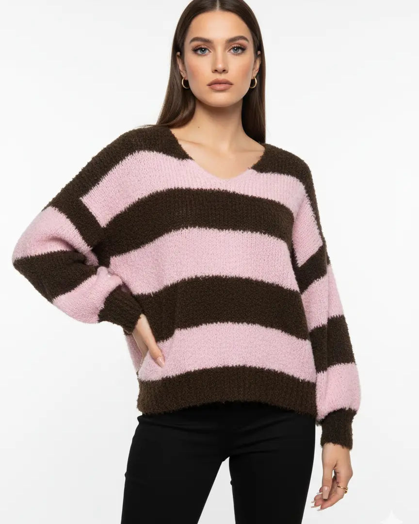 Maglione Oversize a Righe con scollo a V IRONICA
