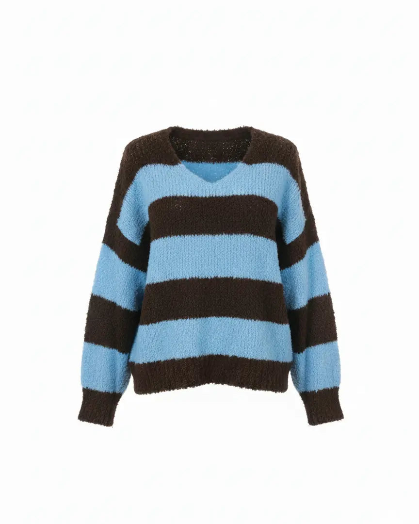 Maglione Oversize a Righe con scollo a V IRONICA Taglia unica (44/46 o M/L) / Celeste