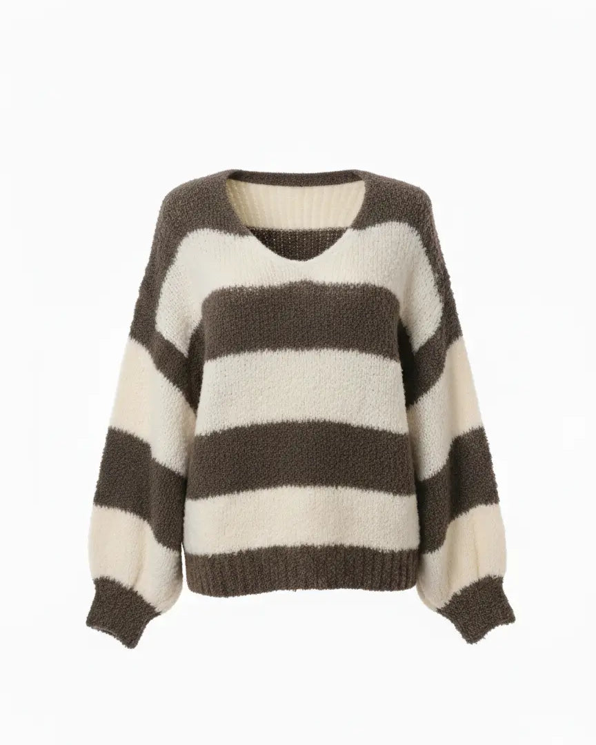 Maglione Oversize a Righe con scollo a V IRONICA Taglia unica (44/46 o M/L) / Tortora