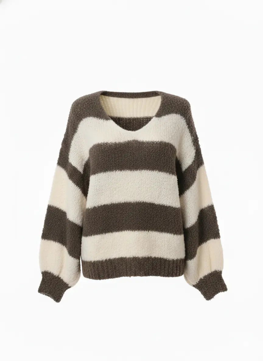 Maglione Oversize a Righe con scollo a V IRONICA Taglia unica (44/46 o M/L) / Tortora