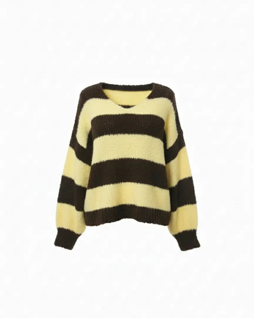 Maglione Oversize a Righe con scollo a V IRONICA Taglia unica (44/46 o M/L) / Giallo