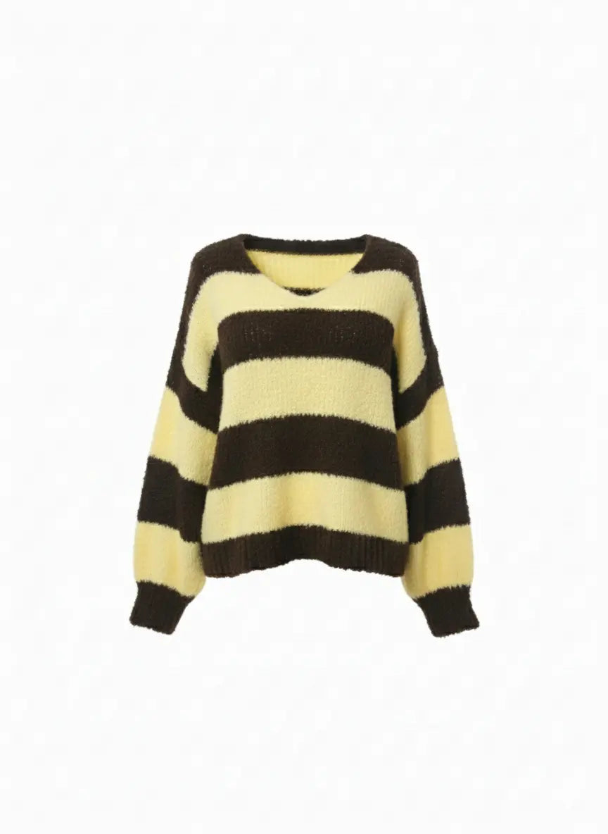 Maglione Oversize a Righe con scollo a V IRONICA Taglia unica (44/46 o M/L) / Giallo
