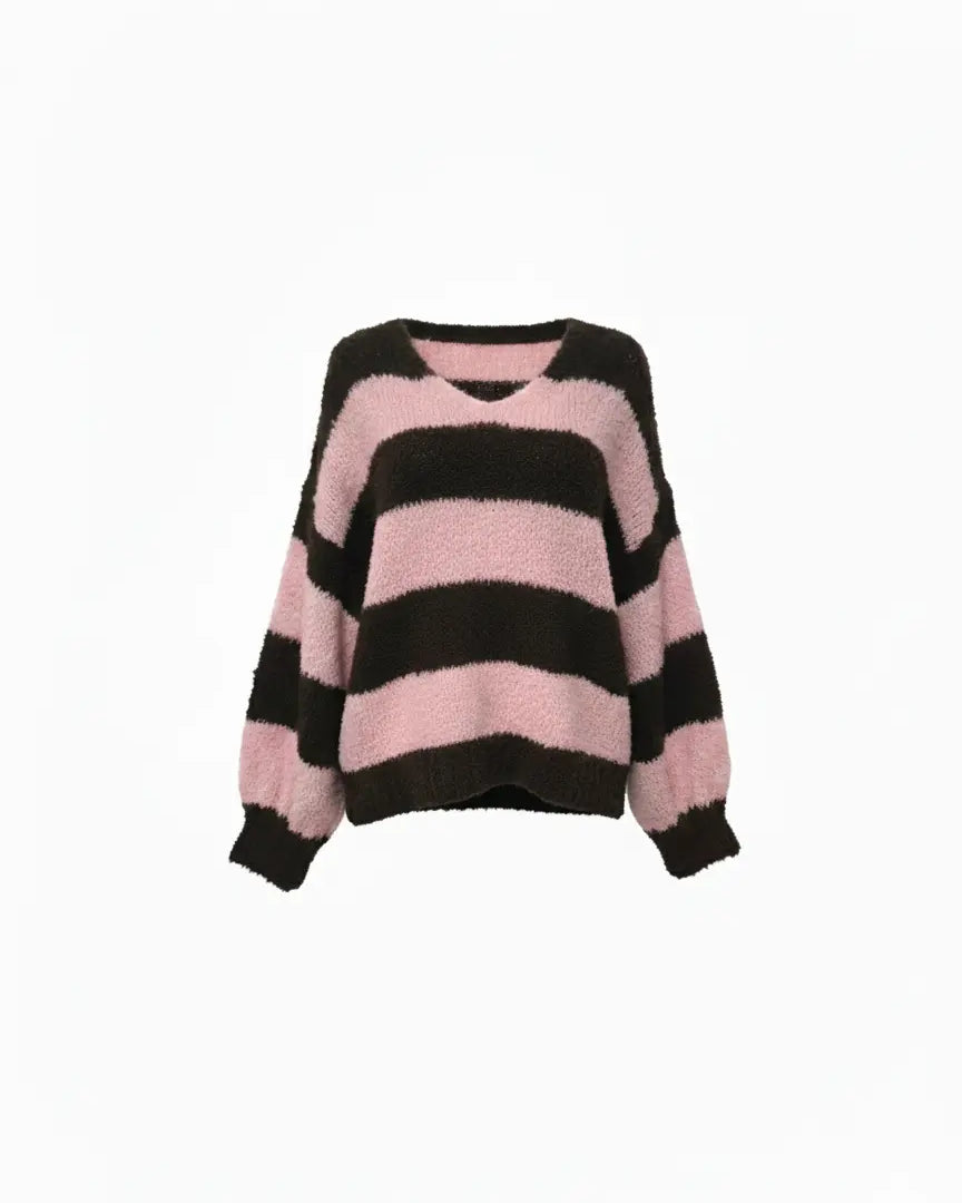 Maglione Oversize a Righe con scollo a V IRONICA Taglia unica (44/46 o M/L) / Rosa