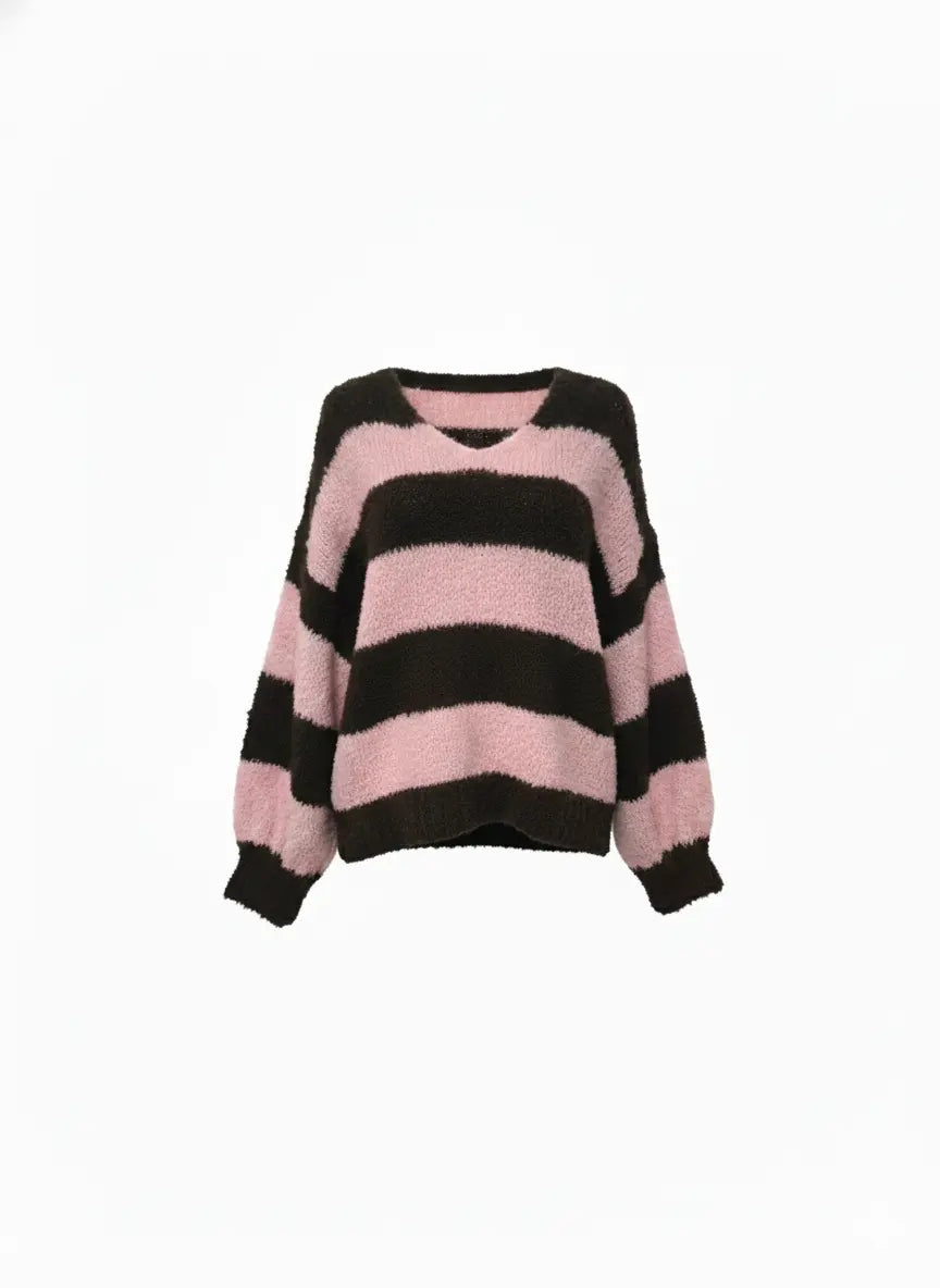 Maglione Oversize a Righe con scollo a V IRONICA Taglia unica (44/46 o M/L) / Rosa