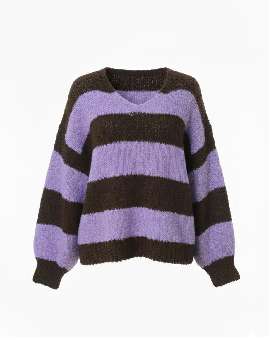 Maglione Oversize a Righe con scollo a V IRONICA Taglia unica (44/46 o M/L) / Glicine