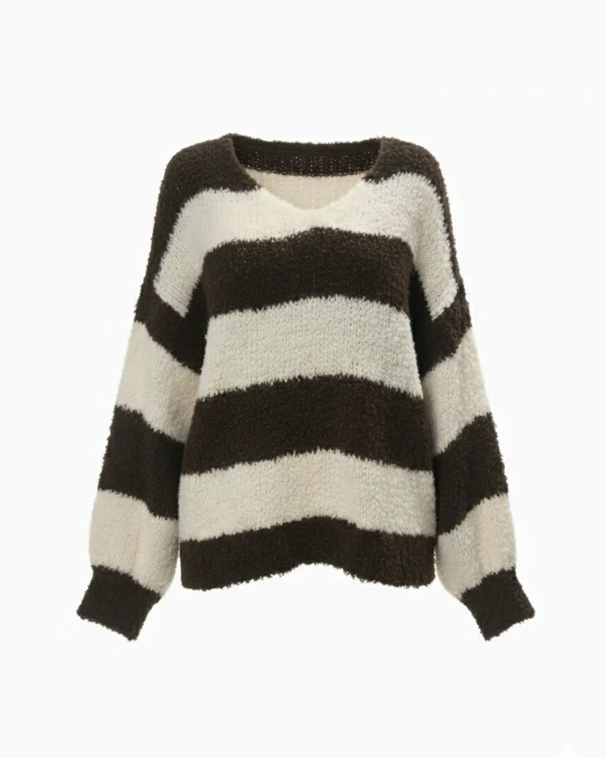 Maglione Oversize a Righe con scollo a V IRONICA Taglia unica (44/46 o M/L) / Avorio