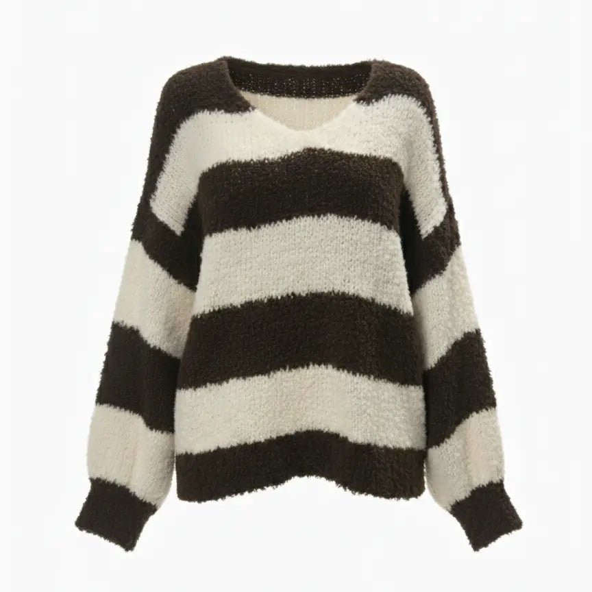 Maglione Oversize a Righe con scollo a V IRONICA Taglia unica (44/46 o M/L) / Avorio