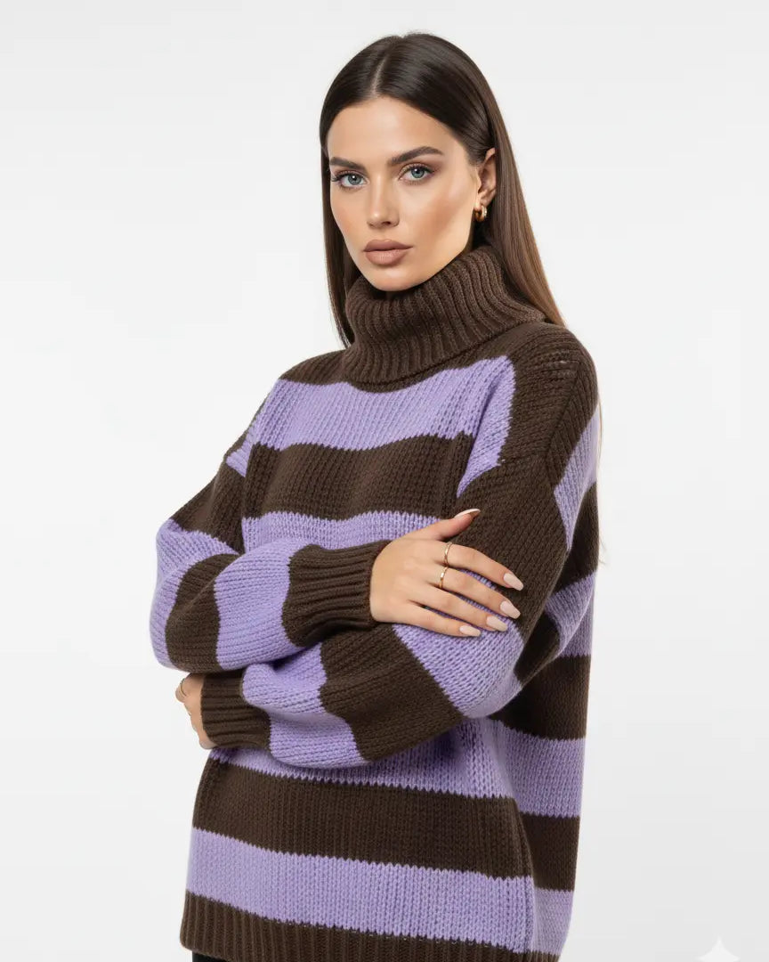 Maglione a Righe con Collo Alto Morbido IRONICA