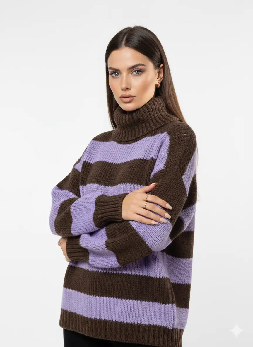 Maglione a Righe con Collo Alto Morbido IRONICA