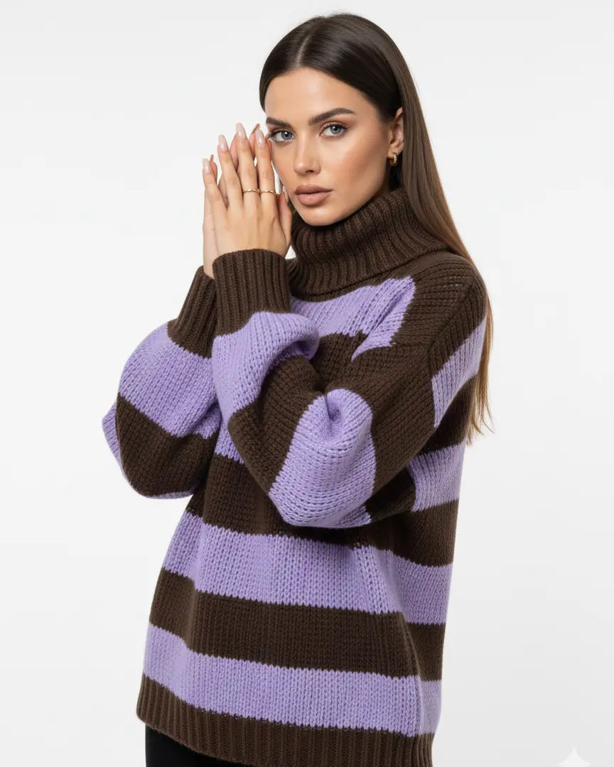 Maglione a Righe con Collo Alto Morbido IRONICA