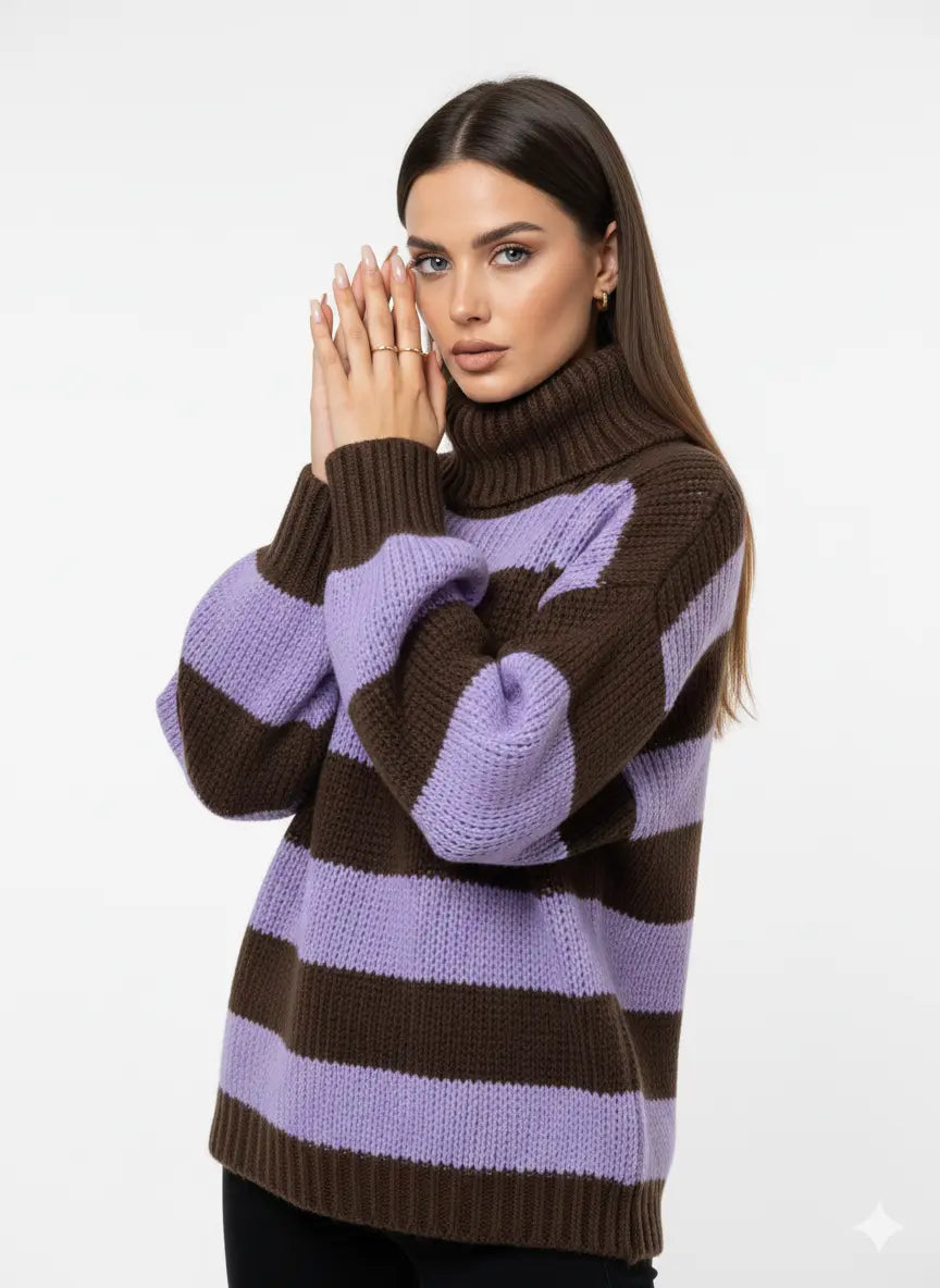 Maglione a Righe con Collo Alto Morbido IRONICA