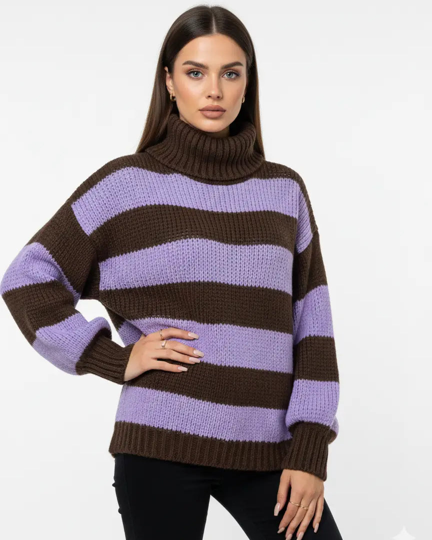 Maglione a Righe con Collo Alto Morbido IRONICA