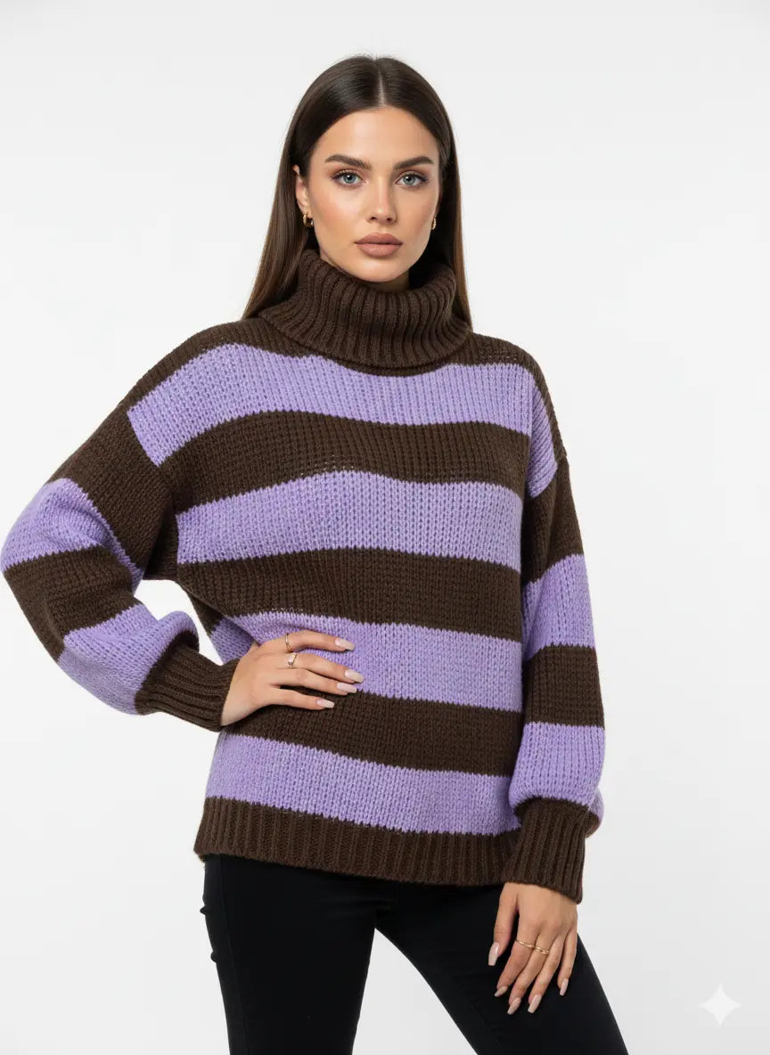 Maglione a Righe con Collo Alto Morbido IRONICA