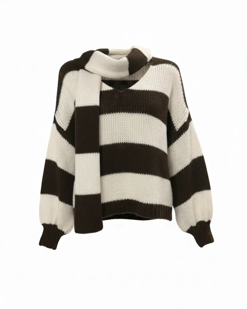 Maglione con scollo a V e sciarpa coordinata IRONICA