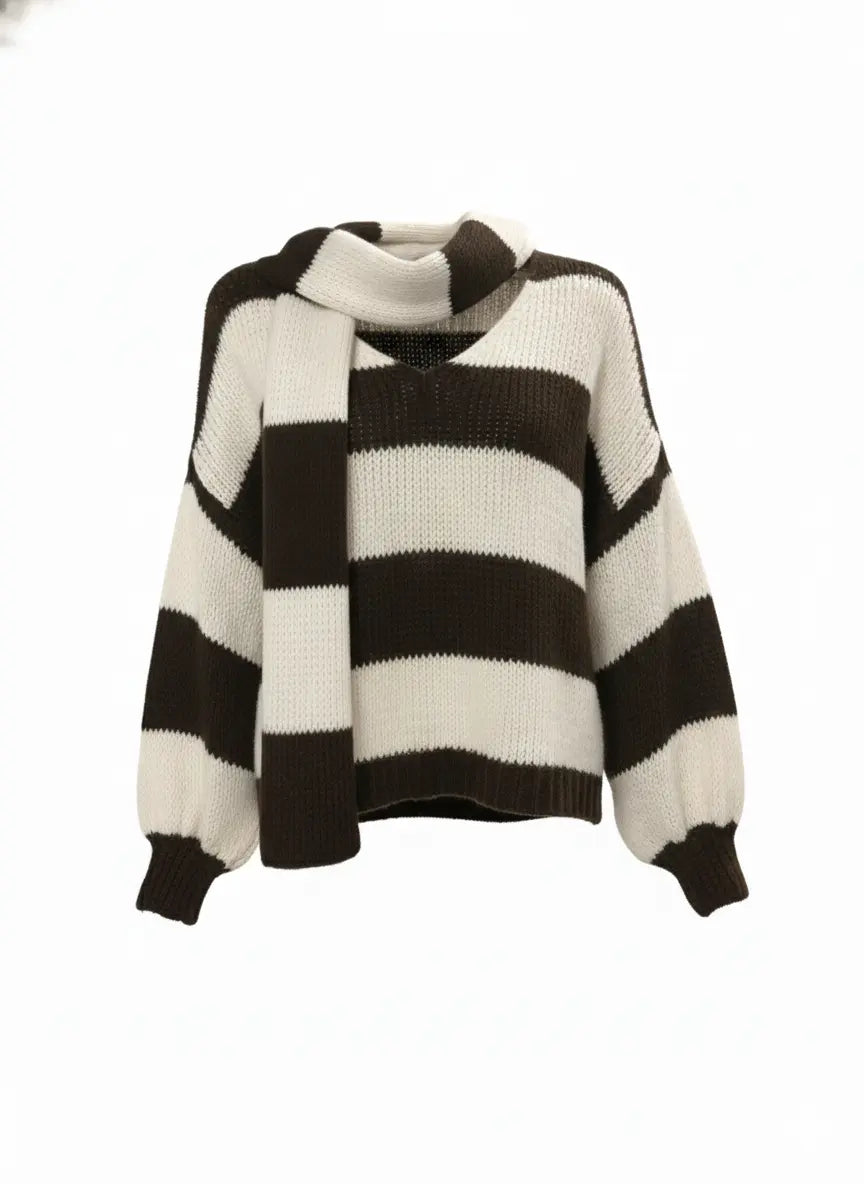 Maglione con scollo a V e sciarpa coordinata IRONICA