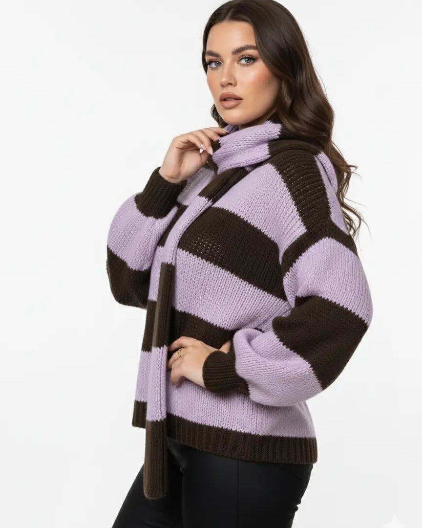 Maglione con scollo a V e sciarpa coordinata IRONICA