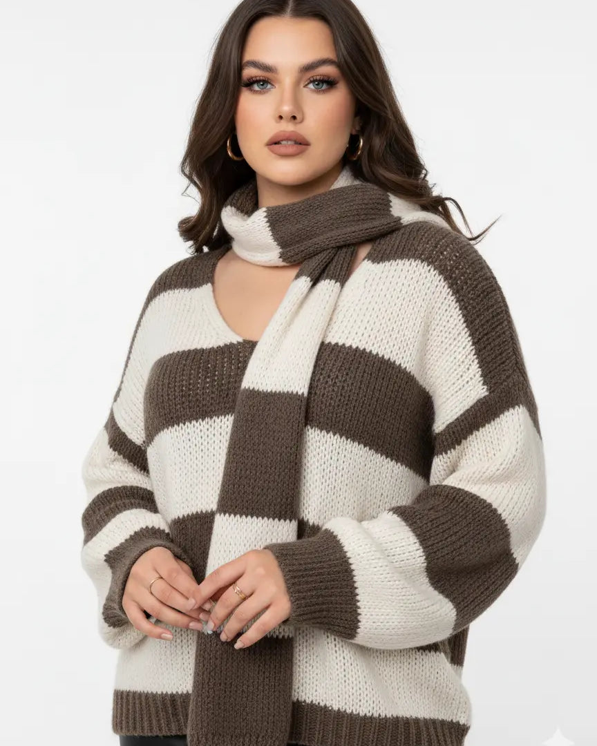 Maglione con scollo a V e sciarpa coordinata IRONICA