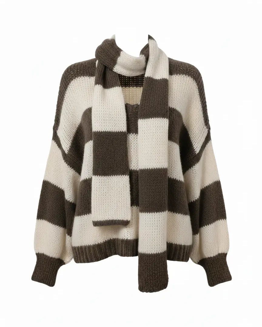 Maglione con scollo a V e sciarpa coordinata IRONICA