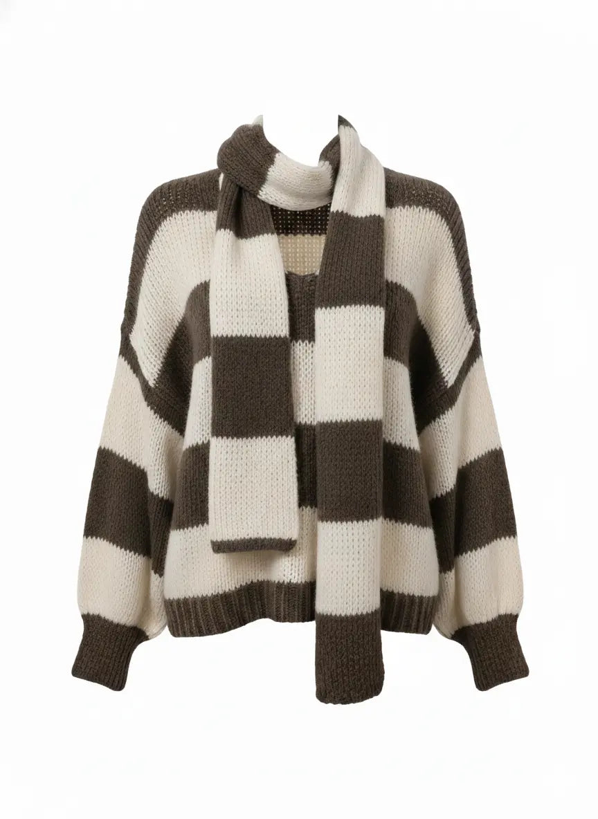 Maglione con scollo a V e sciarpa coordinata IRONICA