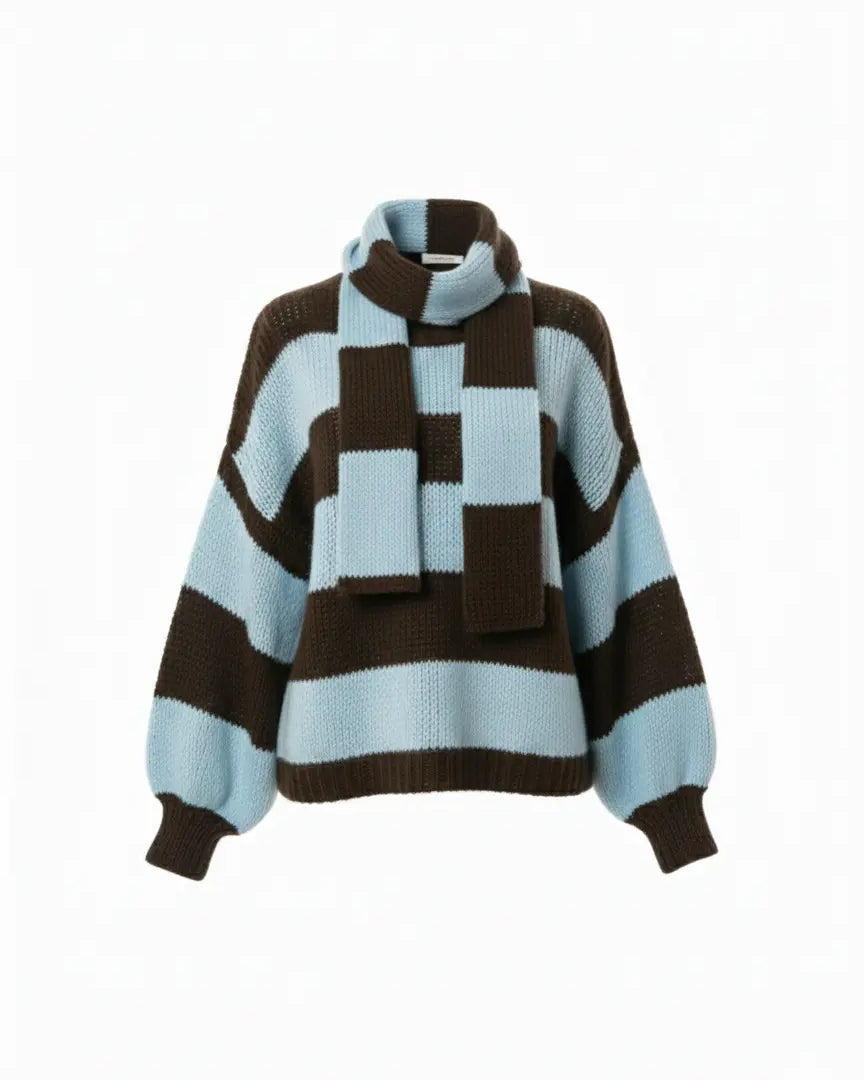 Maglione con scollo a V e sciarpa coordinata IRONICA Taglia unica (44/46 o M/L) / Celeste