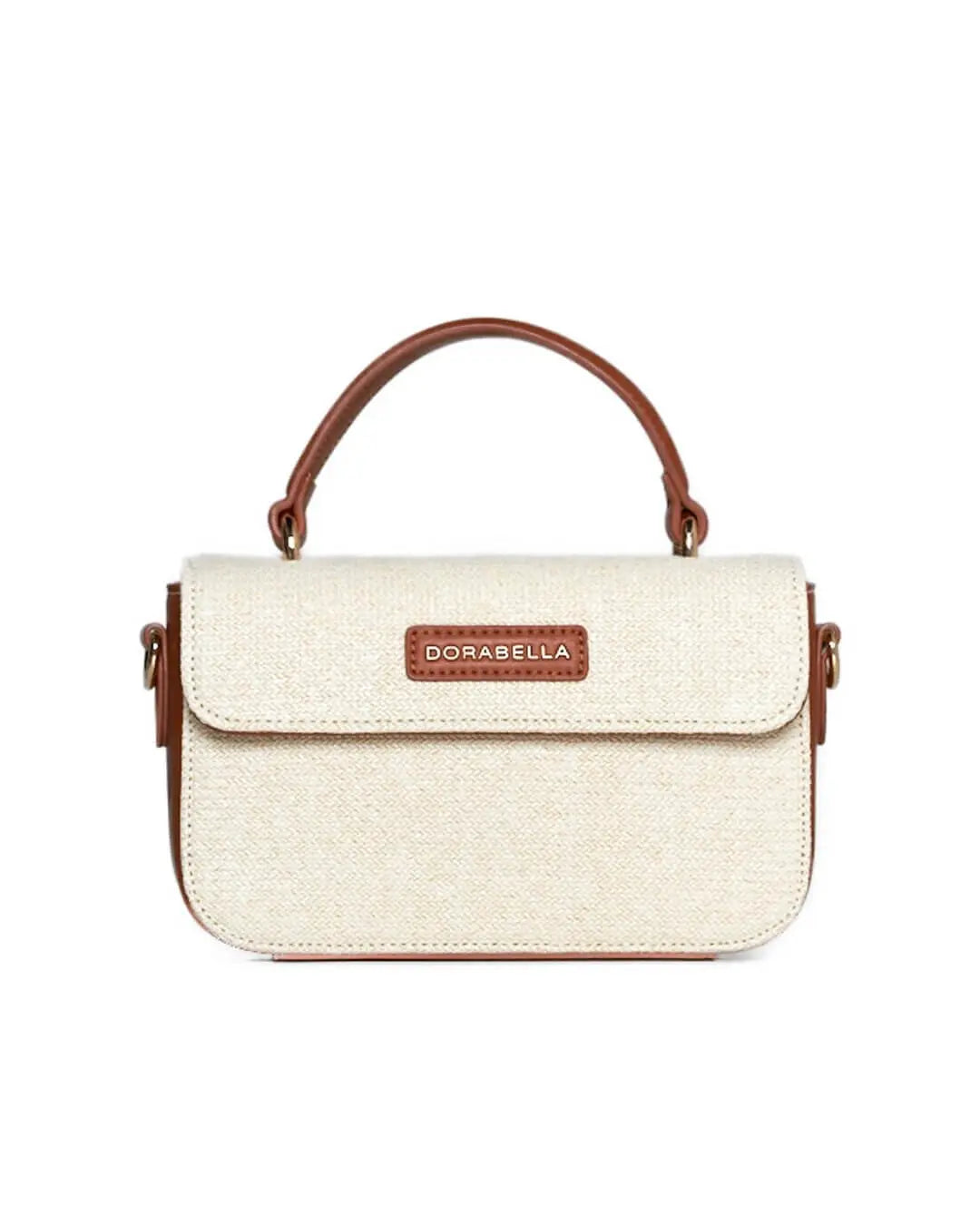 Mini bag in rafia con dettagli in ecopelle e tracolla a catena BEIGE DORABELLA