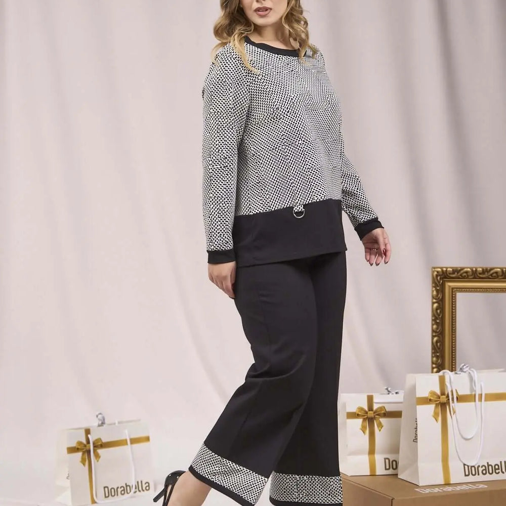 PANTALONE TINTA UNITA CON FONDO FANTASIA NERO DORABELLA XXXL