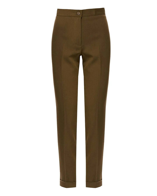 Pantalone a gamba dritta con risvolto sul fondo e applicazione strass posteriore VERDE MILITARE DORABELLA 52
