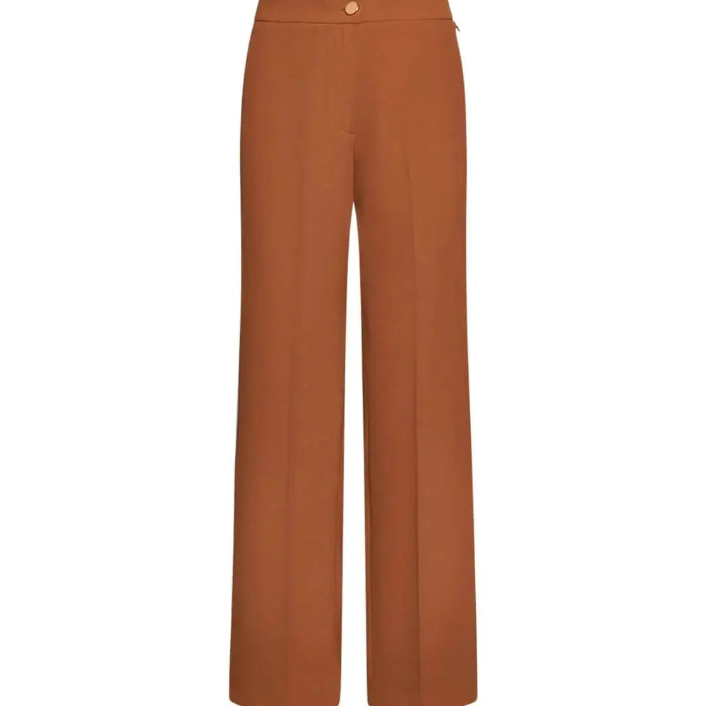 Pantalone a gamba dritta in crêpe elasticizzato tinta unita con bottone metallico. NOCE DORABELLA PIU'
