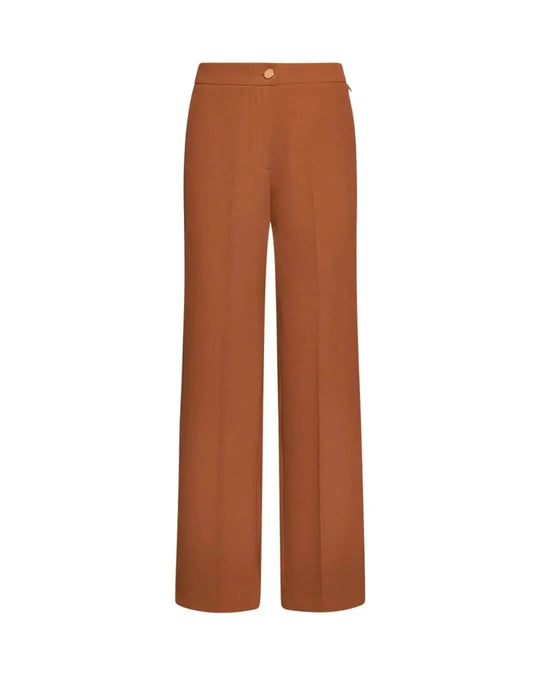 Pantalone a gamba dritta in crêpe elasticizzato tinta unita con bottone metallico. NOCE DORABELLA PIU'
