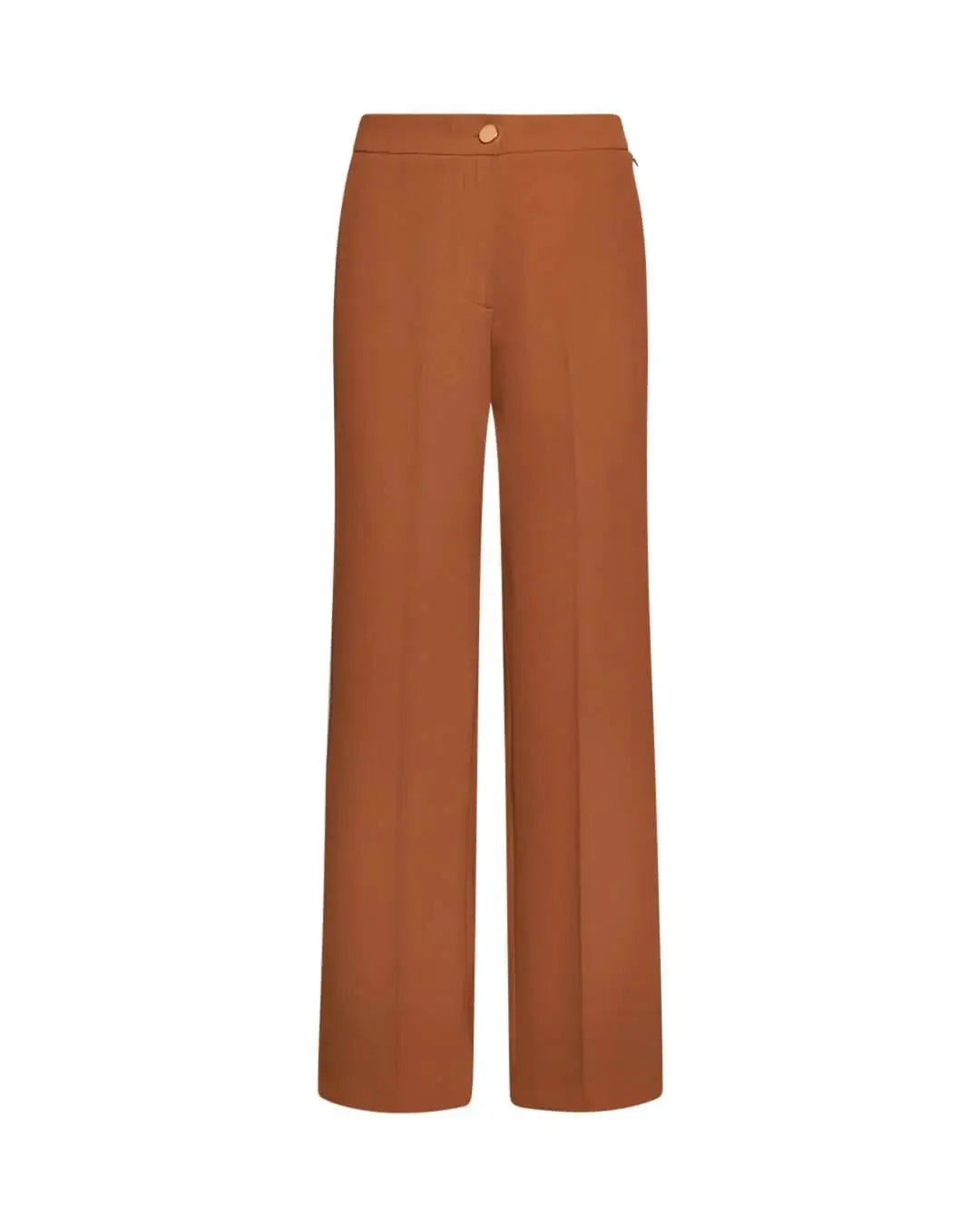 Pantalone a gamba dritta in crêpe elasticizzato tinta unita con bottone metallico. NOCE DORABELLA PIU'