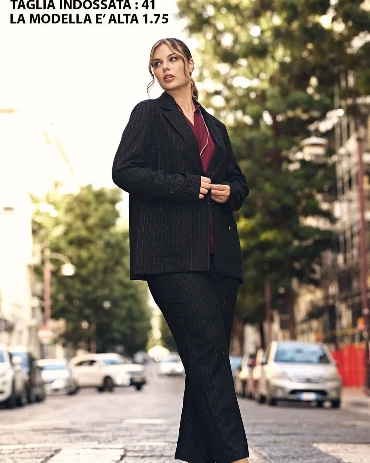 Pantalone a gamba dritta in essuto gessato lurex NERO-ORO DORABELLA PIU'