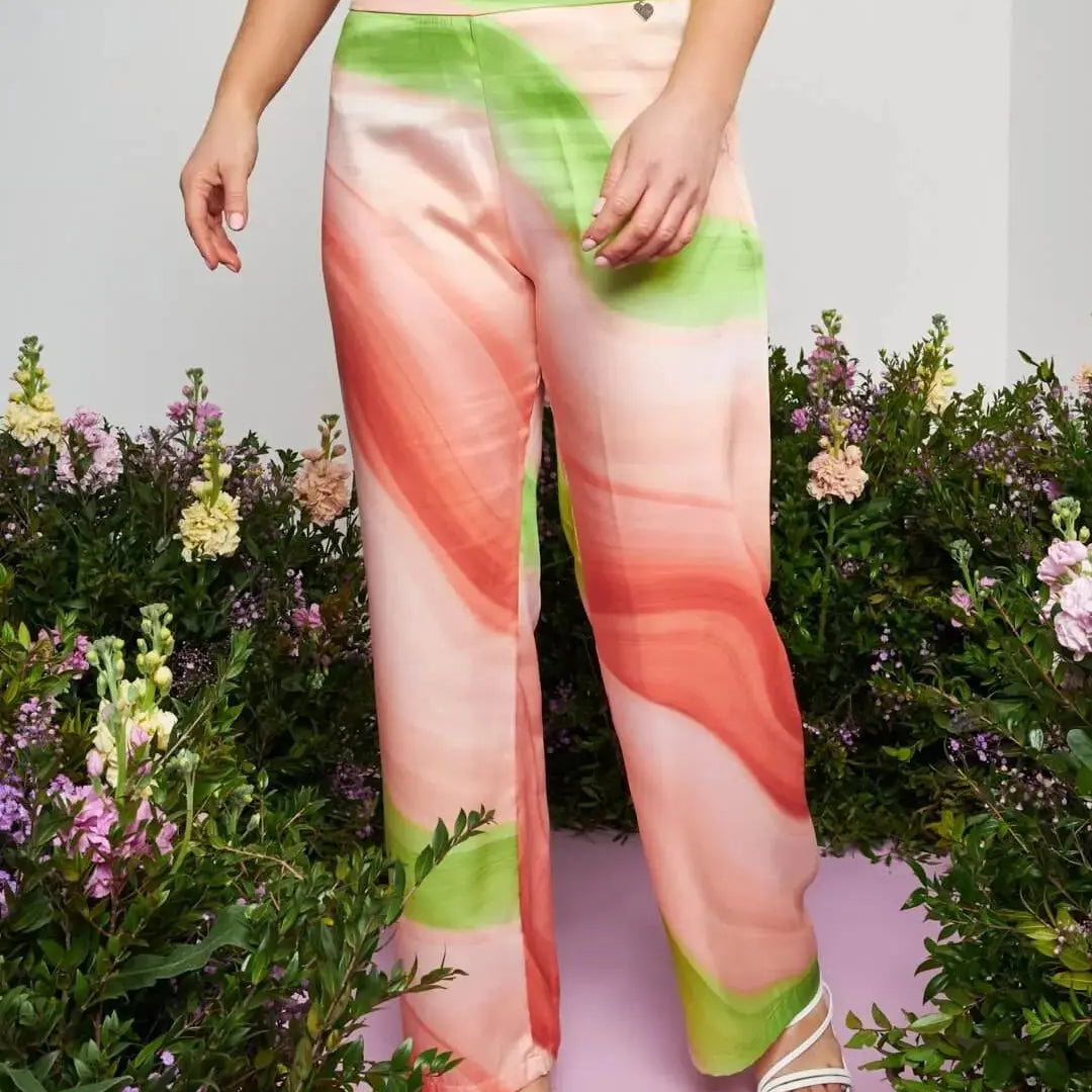 Pantalone a gamba dritta in raso con fantasia astratta sfumata CIPRIA DORABELLA XXL