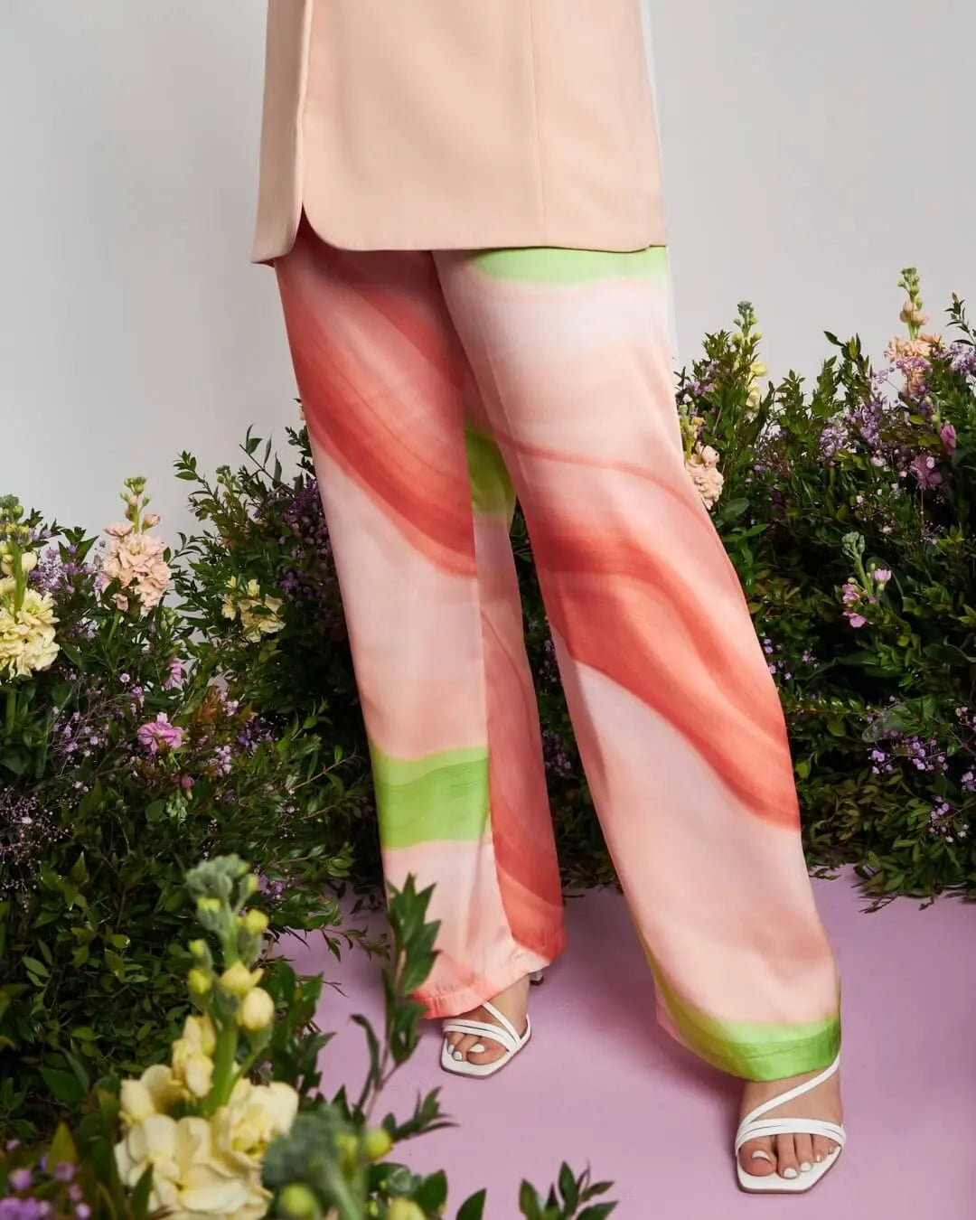 Pantalone a gamba dritta in raso con fantasia astratta sfumata CIPRIA DORABELLA