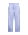 Pantalone a gamba dritta in tela elasticizzata tinta unita con maxi risvolto al fondo. CELESTE DORABELLA