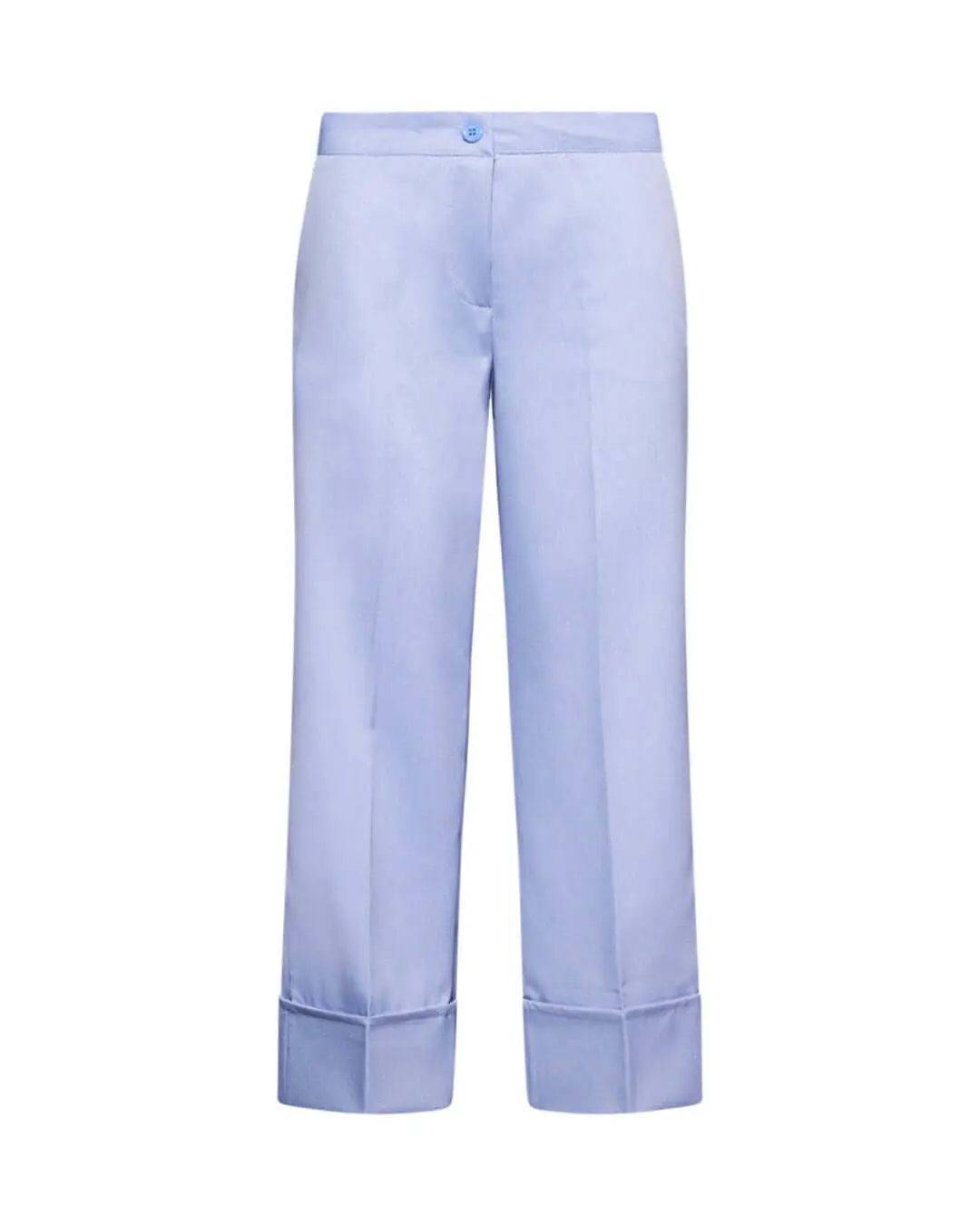 Pantalone a gamba dritta in tela elasticizzata tinta unita con maxi risvolto al fondo. CELESTE DORABELLA